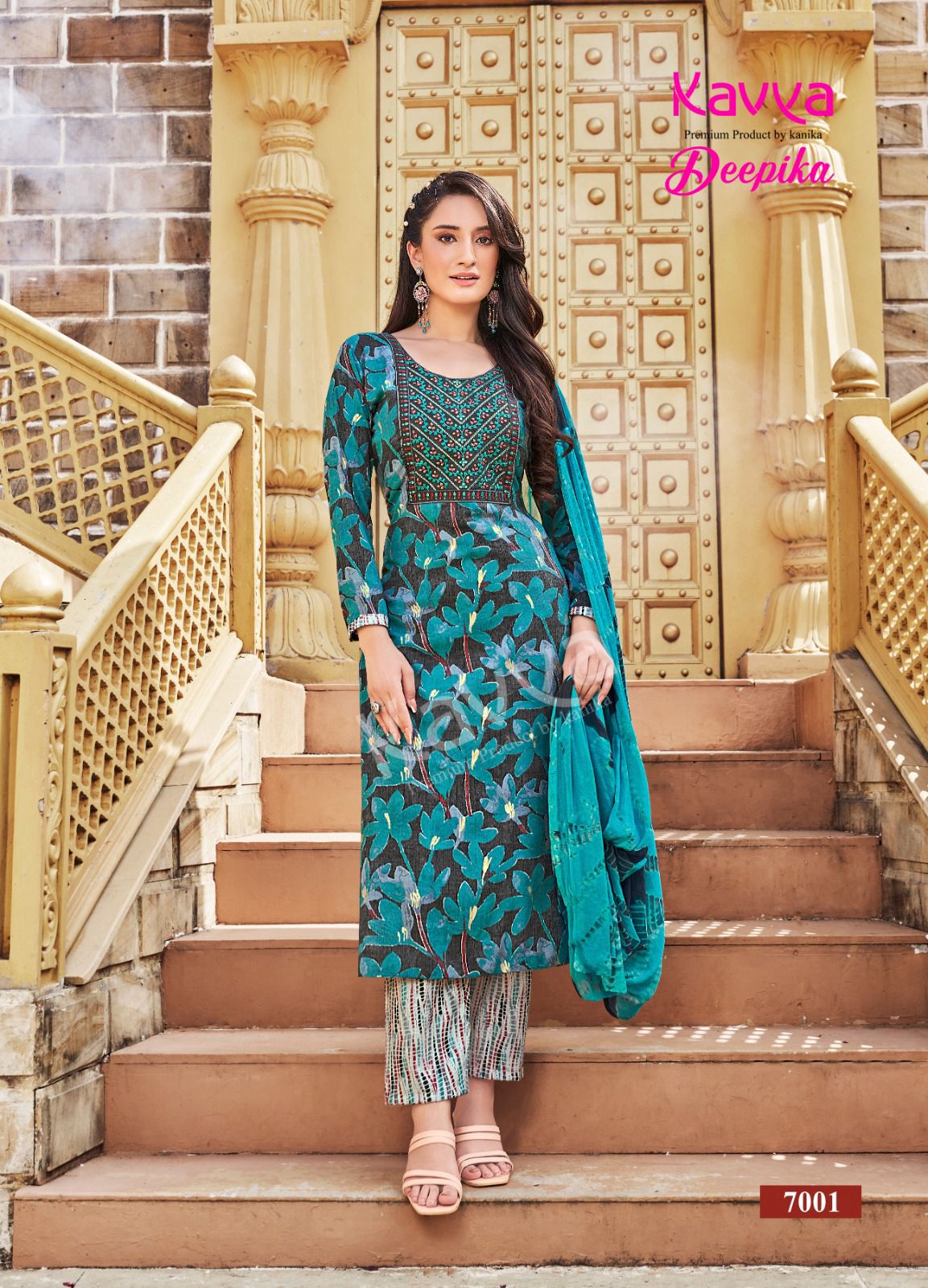 Kavya Deepika Vol 7 Embroidery Straight Cut Kurti With Bottom Dupatta